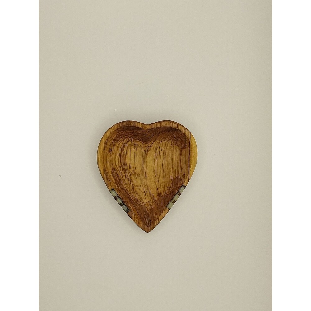 Vintage Wooden Heart Shaped Catchall Tray Handcrafted Trinket Dish Gift